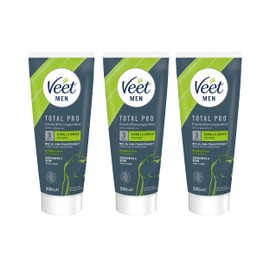 Veet Men Haarentfernungscreme für Oberkörper & Beine - Enthaarungscreme für Männer, Haarentfernung in 5-10 Minuten - 3 x 200 ml Tube & Spatel