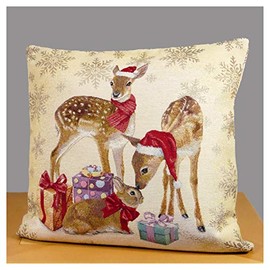 atelier alles-Spitze Festive Tapestry Cushion Cover Christmas Deer 45 x 45 cm Decorative Cushion Cover Sofa Cushion