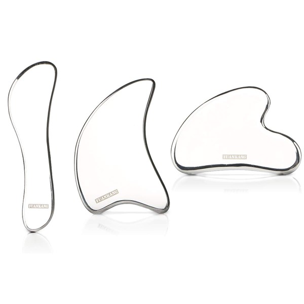 FUANKANG Stainless Steel Gua Sha Massage Tools Set, 3 Various Sizes and Shapes of Arc Design Body MassageTools, Suitable for Skin, Body Massage Soft Tissue Tools…