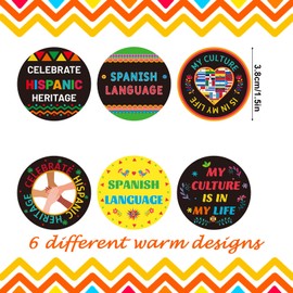 lasuroa 1000pcs Hispanic Heritage Month Stickers, 6 Styles 1.5in Round Latino Culture Spanish Traditional Month Stickers Roll Ideal Decorations and Party Favors for Celebrating
