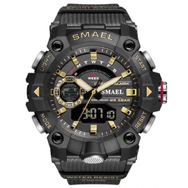 SMAEL Men's Digital Sports Watch Military Outdoor Waterproof Chronograph Watches Big Wrist with Alarm Date Multifunction LED Stopwatch, Black Gold,