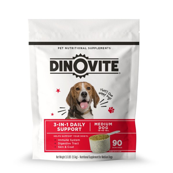 Dinovite Dog Probiotics for Medium-Sized Dogs – Supports Hot Spot Relief, Promotes a Healthy Immune System, Essential Vitamins for Digestive Health – 90-Day Supply for Dogs 18-45 lbs