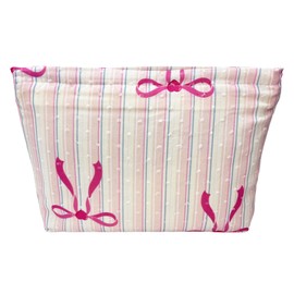 Torytoe Women's Make-Up Bag, Travel Cosmetic Bag with Zip, Toiletry Bag, Portable Make Up Organiser Bag for Girls, Travel, Home, Shopping, Striped bow, Freshness