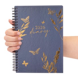 evelay 2026 A5 Week to View Spiral Bound Diary Hardback Wiro Cover Office School (Butterfly)