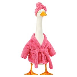 Lady Porch Goose Outfit Set, Funny Goose Clothes with Bathrobe Shower Cap Cucumber Eye Mask for 23" Cement Plastic Lawn Statue Outdoor Garden Yard Patio Decoration