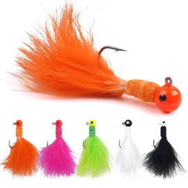 Crappie Jig Marabou Feather Jig Head Hooks,30pcs Assorted Color Fishing Crappie Lures Jigs Kit for Walleye Panfish Sunfish Bluegill Perch 1/16oz - 30pcs