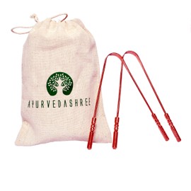 AYURVEDASHREE Copper Tongue Cleaners with Comfort Grip - Premium Grade - Pure Copper - 2 Tongue Scraper with 1 Travel & Storage Bag