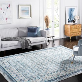 SAFAVIEH Brentwood Collection 8' x 10' Ivory / Aqua BNT899A Traditional Oriental Distressed Non-Shedding Living Room Bedroom Dining Home Office Area Rug