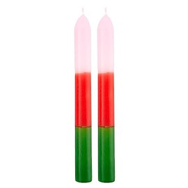 Slant Collections Tri-Colored Unscented Spiral Taper Candles 2-Count Dinner Candles, 9-Inch, Pink/Red/Green