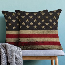 4th of July Patriotic Pillow Covers 16x16 Inch Set of 2, Independence Day Decorative Throw Pillowcase American Retro Flag Farmhouse Outdoor Cushion Cover for Sofa Couch Living Room Bed Decor