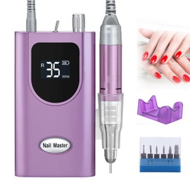 Delanie Nail Drill Machine Professional 35000RPM, Portable Acrylic Nail File Rechargeable with LED Display, Cordless Manicure Machine E File, Purple
