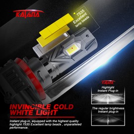 Katana Upgraded H11 Light Bulbs, 18000LM 6500K Xenon White Super Bright Mini Size with Cooling Fan, HB3 Canbus Ready Fog Light, Pack of 2