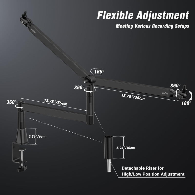 BASN Low Profile Mic Arm, Microphone Boom Arm Stand with