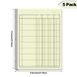 Zhanmai 5 Pack 250 Sheets Analysis Pad Columnar Books 3 Hole Accounting Ledger Book Ledger Paper Pad Columnar Pad for Business, 50 Sheets/pack, Single Page Format, Green (4 Columnar,8.5 x 11)