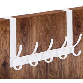 MIVITOOM Over Door Hanger with 5 Hooks, Door Hooks 32 cm (12.7") L and 11 cm (4.3") W, Heavy Duty Hooks for Coat, Towel, Keys and Bag Storage (White)