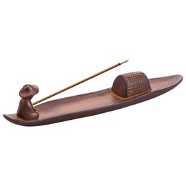 Incense Holder with 2 Holes Ceramic Incense Stick Holder Minimalist Ash Cather Tray Indoor Decoration(coffee-1-The Lonely Boat hat)
