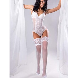 Boao 4 Pairs Women Thigh High Stocking Silicone Lace Top Stockings Silky Semi Sheer Tights for Women(Large,Black, White, Nude, Coffee)