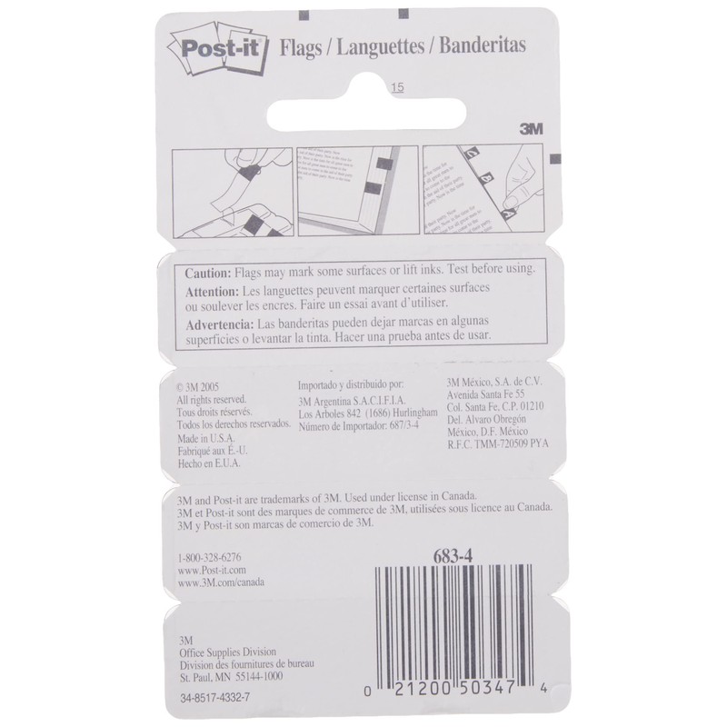 Post-it Flags, 35/Dispenser, 4 Dispensers/Pack.47 in Wide, Assorted Primary Colors