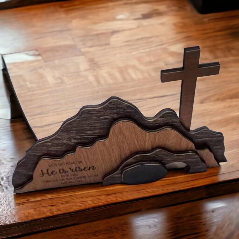 Didyts Easter Scene Wooden Religious Decoration,Jesus Cross Puzzle Statue Set