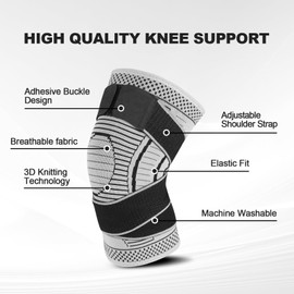 Ruilaibao Knee Braces for Knee Pain 2 Pack Adjustable Knee Brace for Women and Men Knee Compression Sleeves with Straps for for Sports, Running, Meniscus Tear, ACL, PCL, Arthritis (Gray, Large)