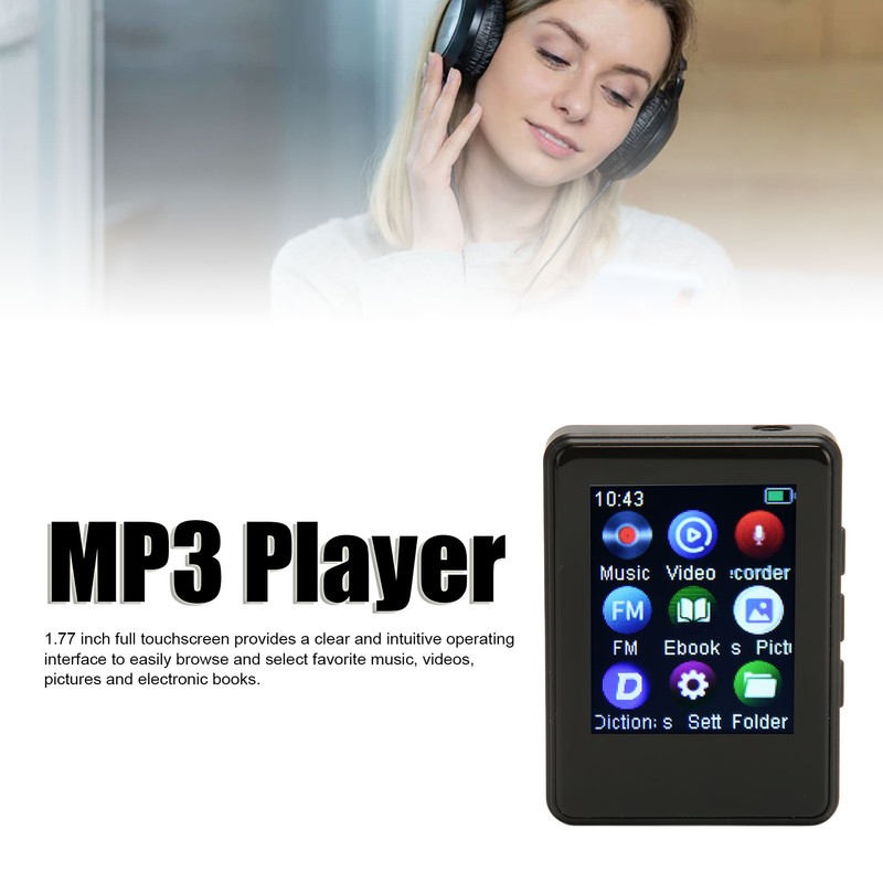 MP3 Player Bluetooth 5.0 HiFi Sound 1.77in Full Touch Screen