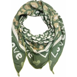 XL Triangle Knitted Scarf Heart Leopard Spring Scarf 100% Cotton Made in Italy Fashion Scarf Triangle Scarf Stole Autumn Spring Scarf Leo Love is Love Happy, dark green