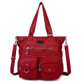 Angel Kiss Purses Handbags for Women PU Tote Satchel Bags for Women Pockets Shoulder Bags… (Red)