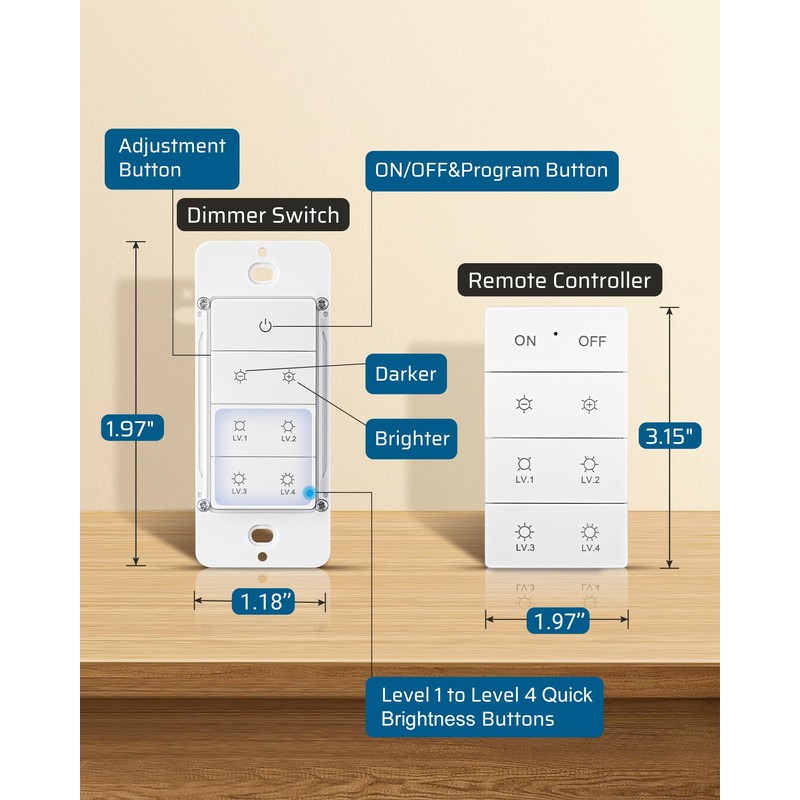 DEWENWILS Wireless Dimmer Switch, Electrical Light Switch, Remote Control Dimmer,