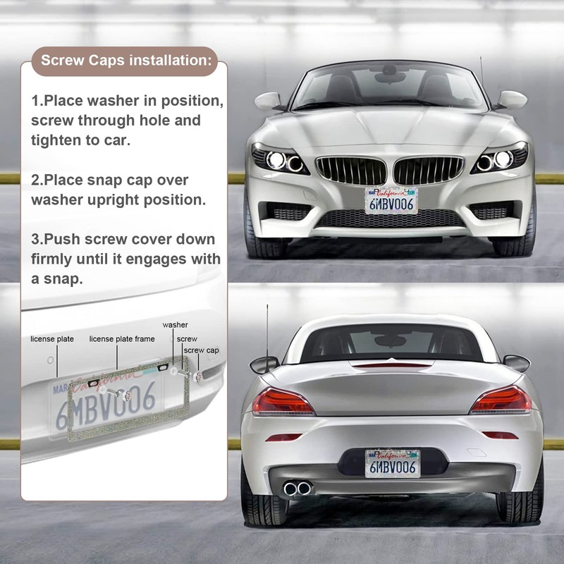 QUANQIUFEI 2 Pack Bling License Plate Frames for Women, Sparkly