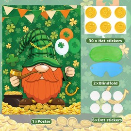 St Patrick's Day Stickers for Kids, Pin The Gold Coin on Gnome, St Patrick's Day Games with 30 Gold Coin Stickers for Irish Party Games St Patricks Games Classroom Activities Family Party Supplies