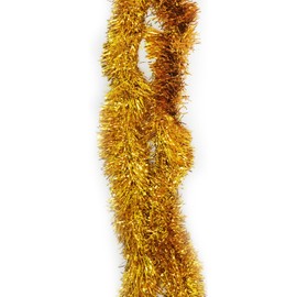 Trimming Shop 6.5ft/2m Gold Chunky Christmas Tinsel Garland Shiny Metallic Fine Foil Twist Xmas Tree Garland for Festive Party, Holiday Celebration, Indoor & Outdoor Hanging Decorations