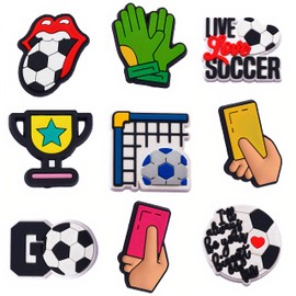 5NBuy 9 Pcs Soccer Croc Shoe Charms, Football Sport Shoe Decoration Charms, Accessories for Shoes, Bracelet, Wristband, Gift for Birthday, Party, Holiday