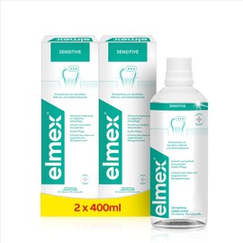 ELMEX elmex Mundspülung Sensitive 2x 400ml – Mundspülung für Extraschutz vor schmerzempfindlichen Zähnen und Zahnhalskaries – für die tägliche Zahnreinigung ohne Alkohol mit Minzgeschmack