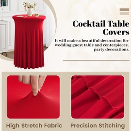 Fhberni - Mantel redondo de elastano de 32 x 43 pulgadas con falda, mantel de mesa de bar elástico ajustado, 1 paquete, base circular alta, ajustable, para bodas, fiestas, banquetes, color rojo