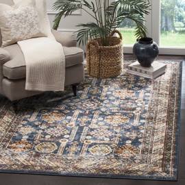 SAFAVIEH Bijar Collection 5' Square Royal / Ivory BIJ653B Traditional Oriental Distressed Non-Shedding Living Room Bedroom Area Rug