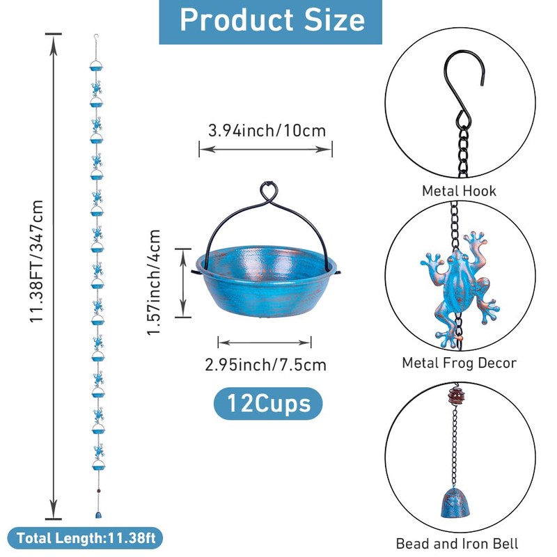giole 11ft Copper Rain Chains for Outside, 12 Cups Rain