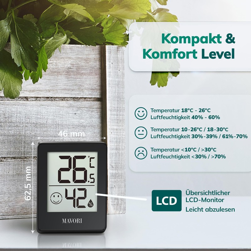 MAVORI® Digital Thermometer Hygrometer – Interior Temperature Meter and Humidity