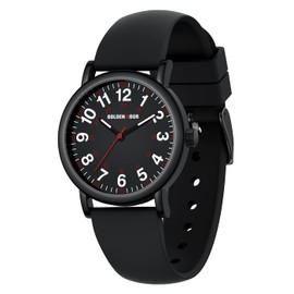 dorado HOUR - Reloj de enfermera impermeable para profesionales médicos, estudiantes, mujeres y hombres, esfera de fácil lectura, 24 horas con segunda mano, banda de silicona colorida, Negro/Negro,