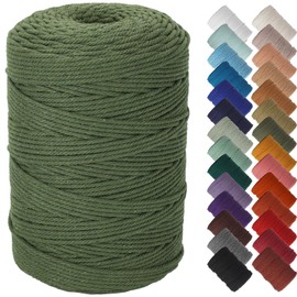NOANTA Olive Green Macrame Cord 3mm x 328yards, Colored Macrame Rope, 4 Strand Twisted Cotton Rope Macrame Yarn, Colorful Cotton Craft Cord for Wall Hanging, Plant Hangers, Crafts, Knitting