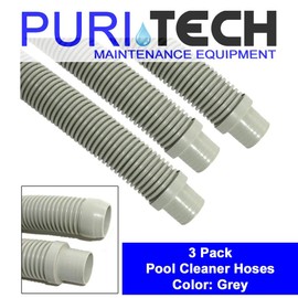 Puri Tech 3 Pack Universal Swimming Pool Cleaner Suction Hose 48 Long Grey Color for Hayward Navigator, Vac Ultra, AquaBug, Polaris ATV and More