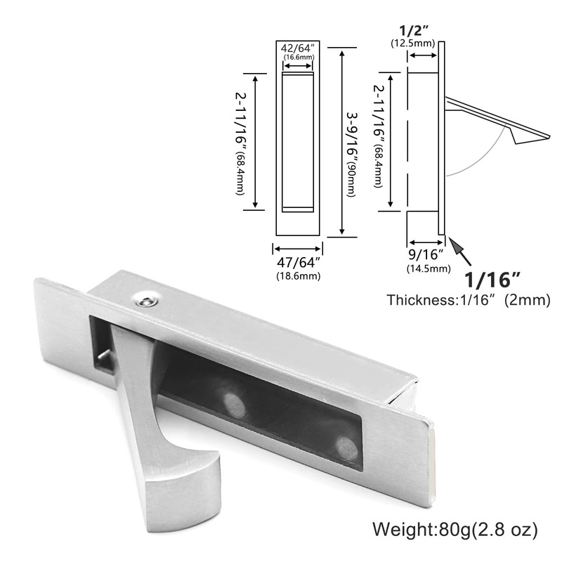 Dontay Pocket Door Pull Handle, Edge Pull, Professional Stainless Steel