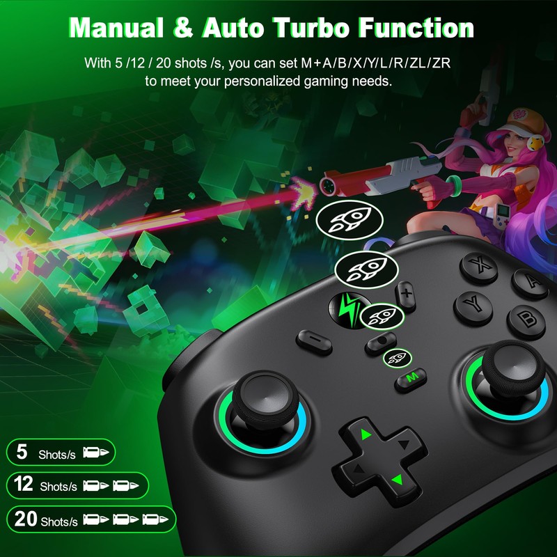 HELLCOOL Switch Controller mit Hall Joysticks, Kabellos Controller für Switch/Lite/OLED,