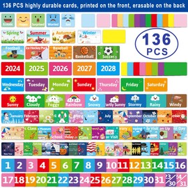 Fancy Land Calendar and Weather Pocket Chart for Kids with 136 Cards Classroom Calendar Pocket Chart School Homeschool Calendar Classroom Supplies Large 44.5" x 28.3"