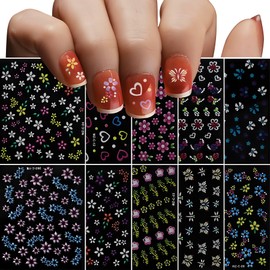 10 Sheets Flower Nail Stickers for Nail Art Floral Leaf Plant 3D Embossed Cute Nail Decals Self-Adhesive Nail Art Supplies Manicure Sliders Flower Stickers for Nails Art Decoration