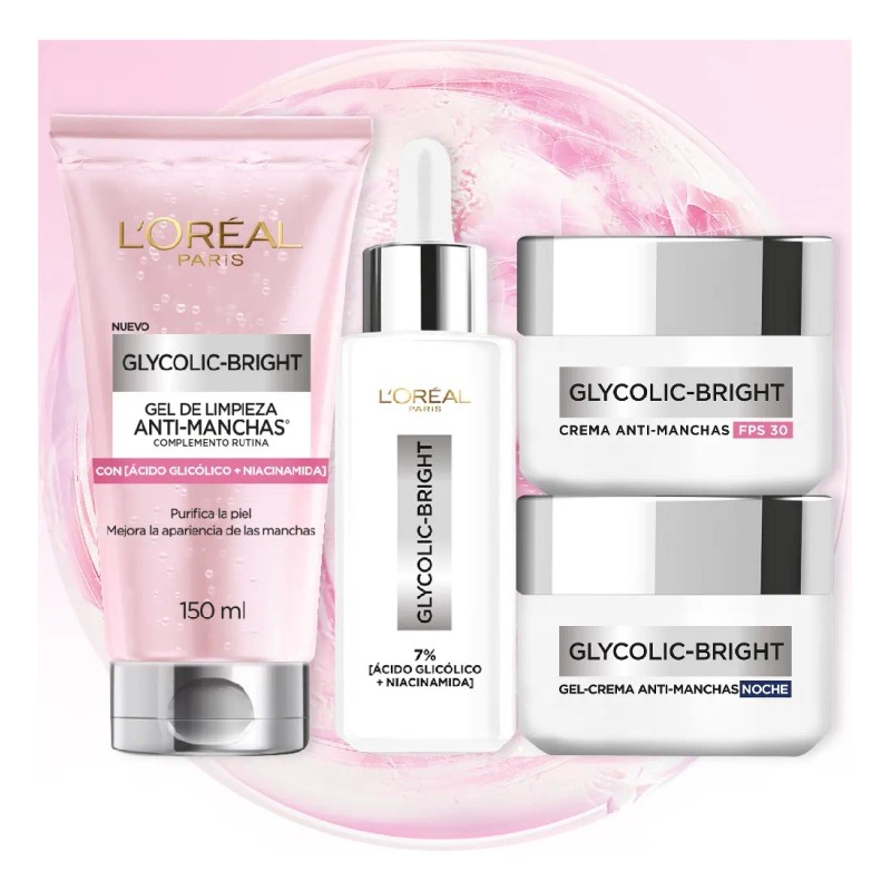 Oréal Paris Kit Anti Manchas Glycolic Bright Rutina Completa Ácido