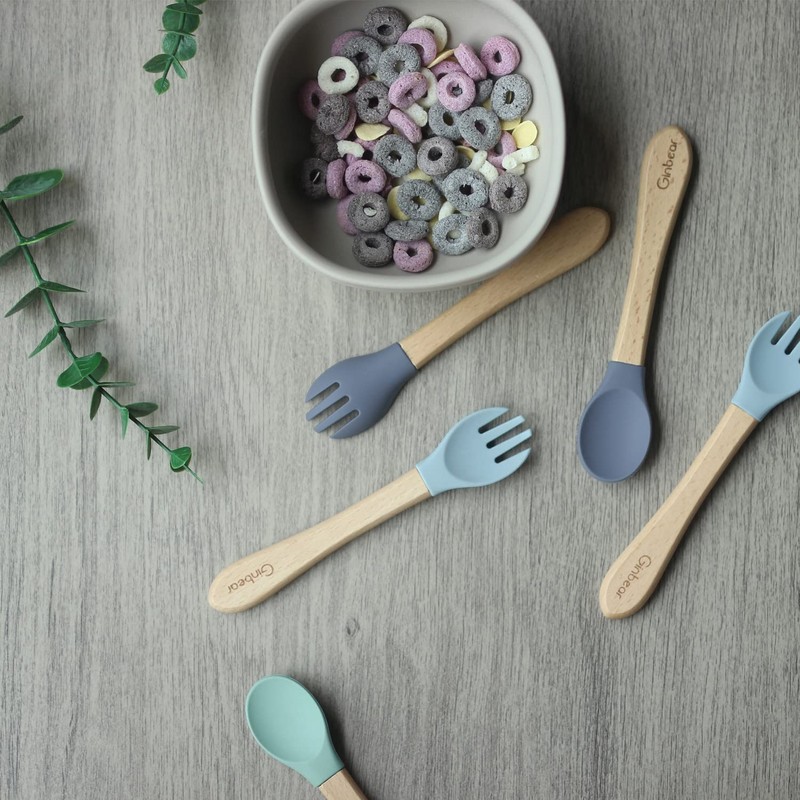 Ginbear Silicone Baby Spoons and Forks Self-feeding 12-18 Months, Soft-Tip