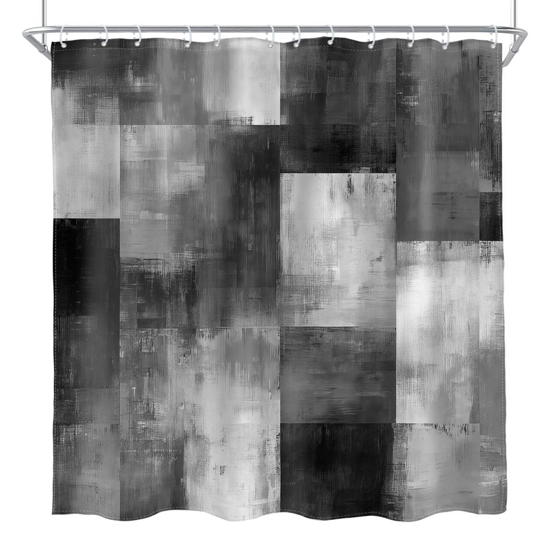 AMBZEK Grey Patchwork Shower Curtain - Modern Black and White