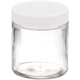 JG Finneran D0084-4 Clear Borosilicate Glass Short Straight Sided Standard Wide Mouth Jar with White Polypropylene Closure, Unlined, 58-400mm Cap Size, 4oz Capacity (Pack of 24)