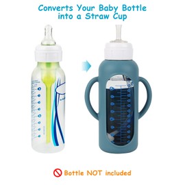 Straw Cup Soft Conversion Kit for Dr Browns Narrow Glass Baby Bottles 8oz, Toddler Transition Kit with Silicone Straw Top Nipple, Silicone Sleeves, Weighted Straw, Cleaning Brush, 3-Pack，8m+