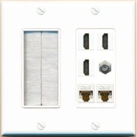 Wallplate City 2 Port CAT6 COAX 3 HD Wall Plate-Brush White
